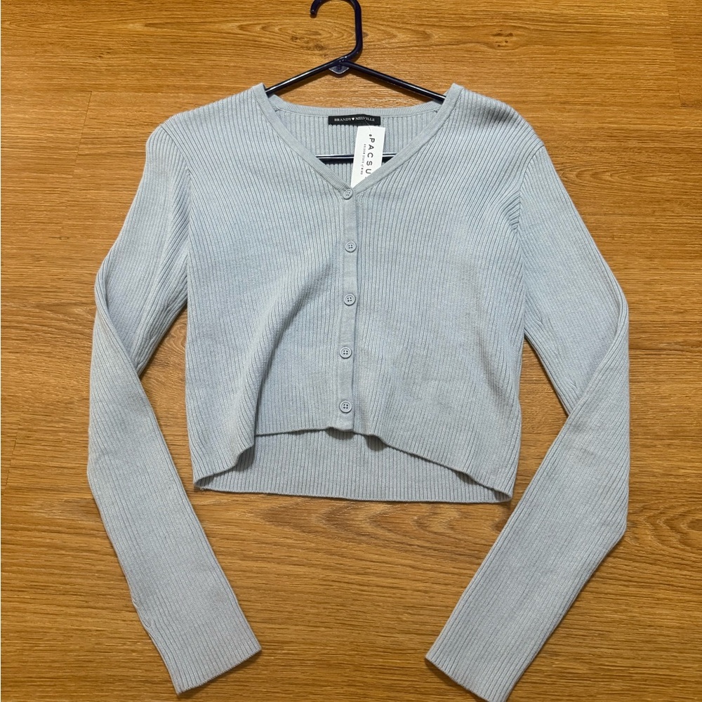 PacSun Light Gray Ribbed Button-Up Blouse